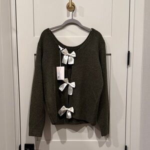 Olive Green Sweater with Bow Accents